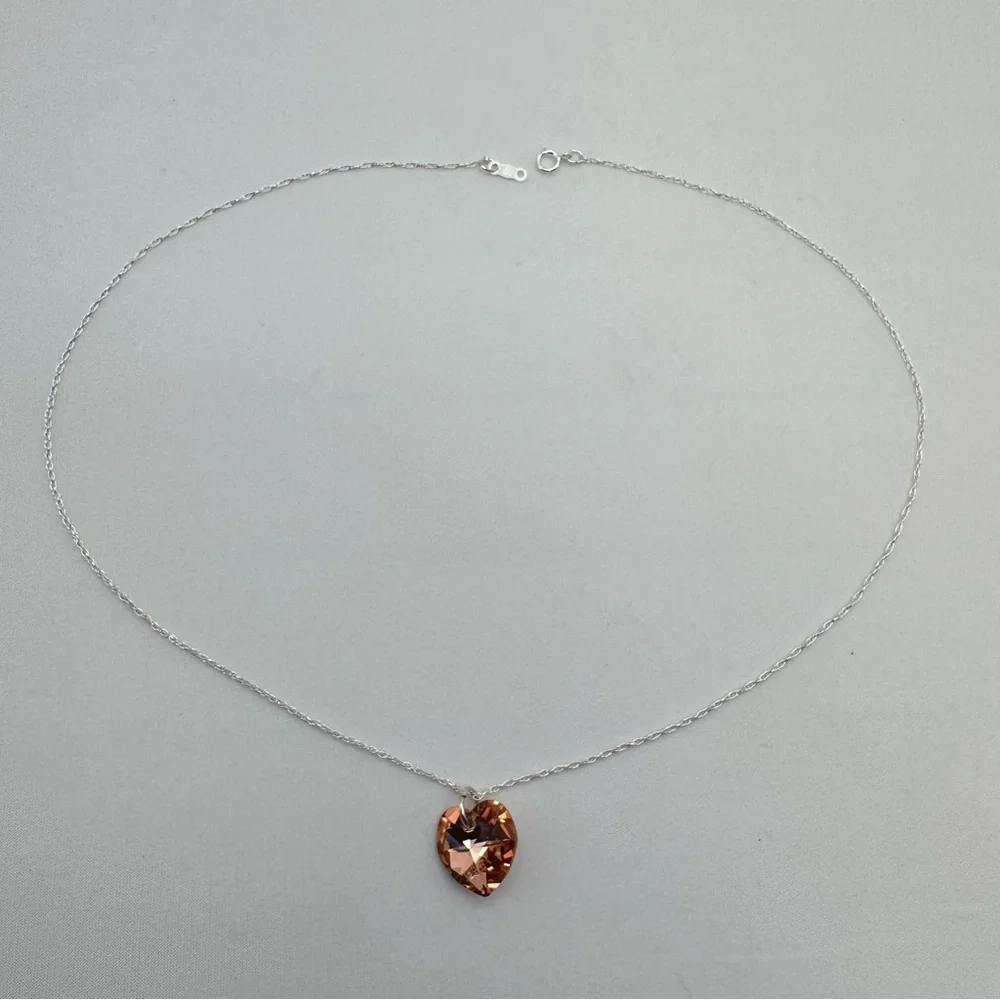 Elegant Swarovski Crystal Heart Pendant Necklace Sterling Silver 18” New